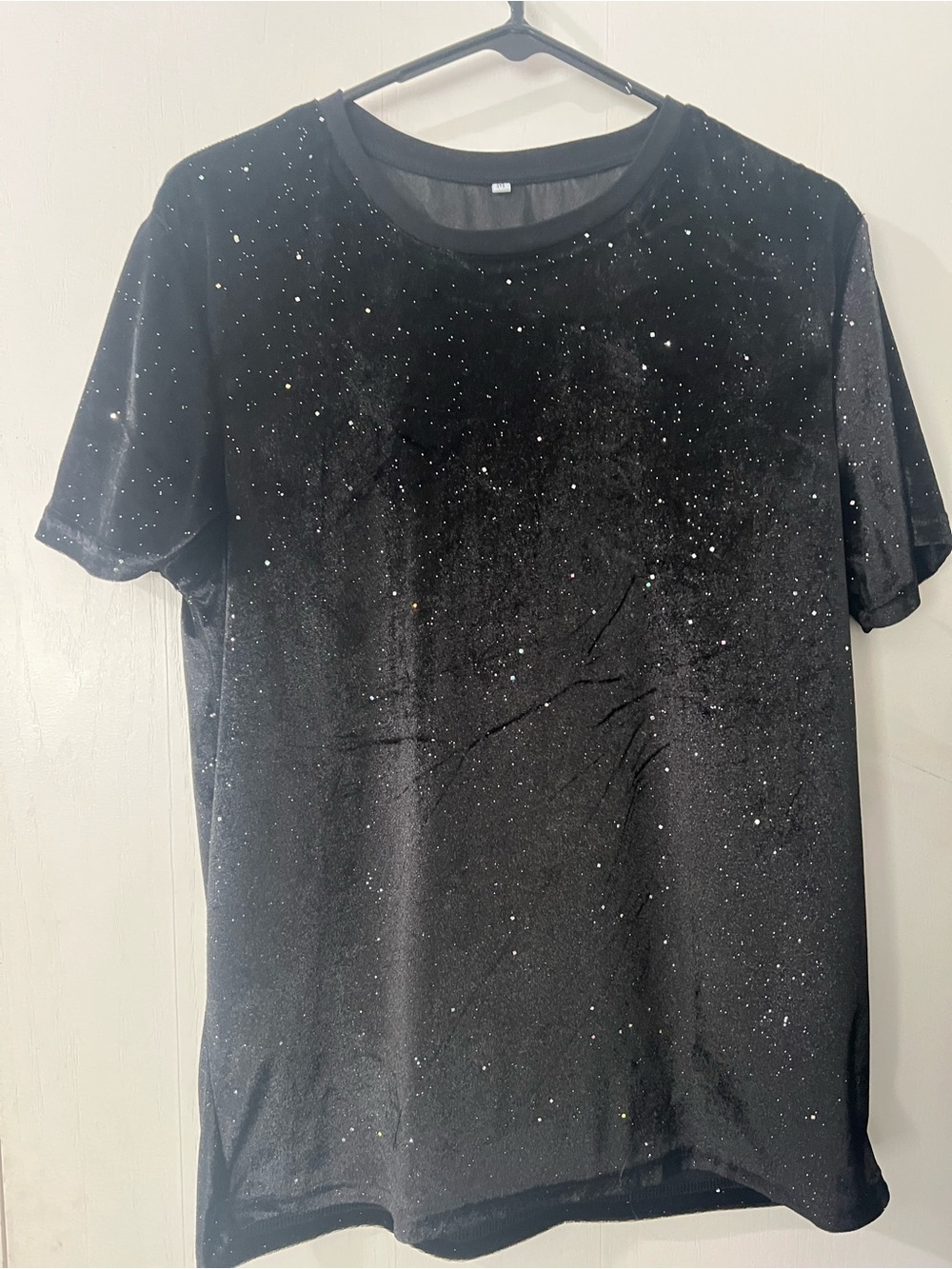 Black Speckled Velvet Crew Neck T-Shirt